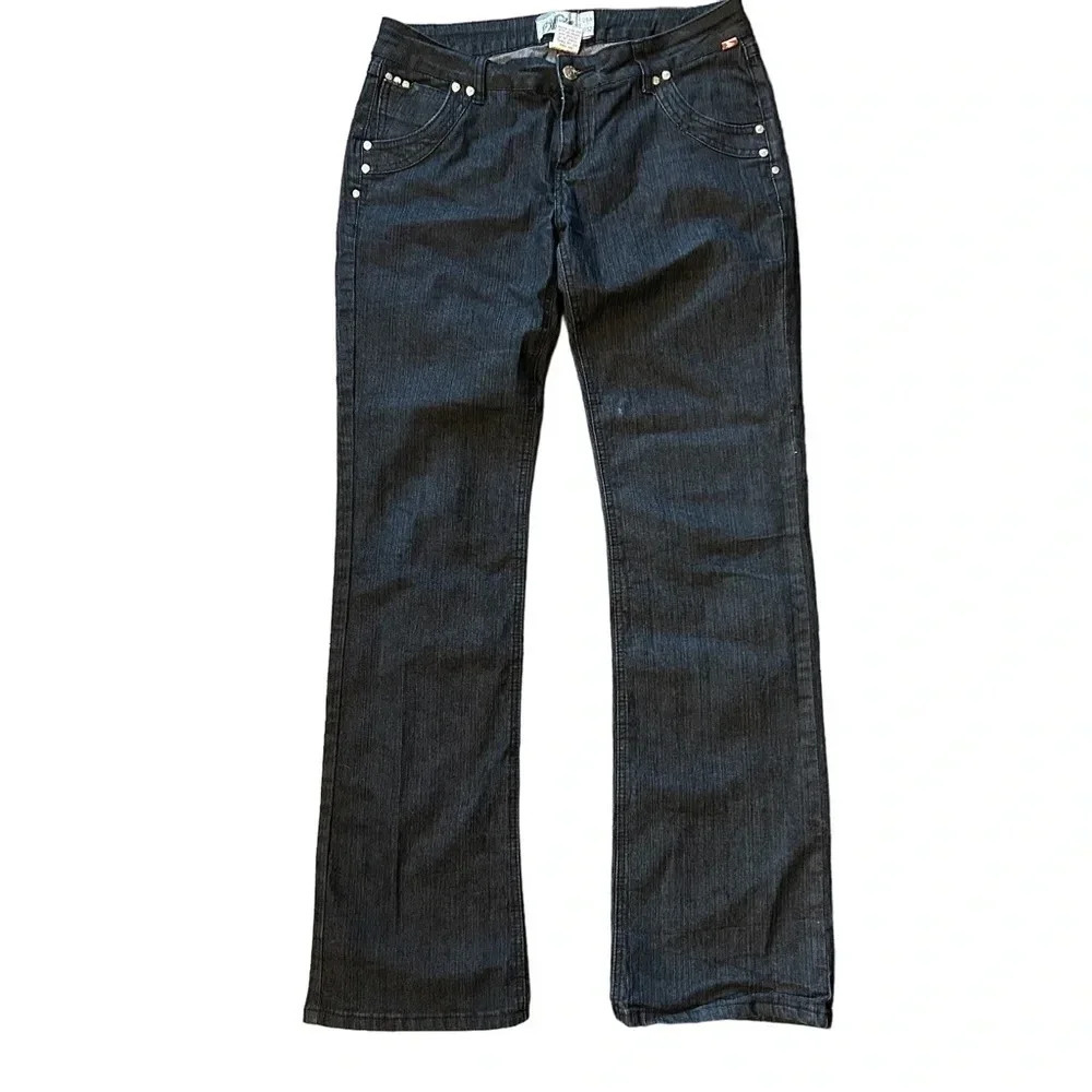 Mecca Femme Dark Denim Jeans Women’s 11/12 Y2K EUC‎ Embroidered Detail on Back